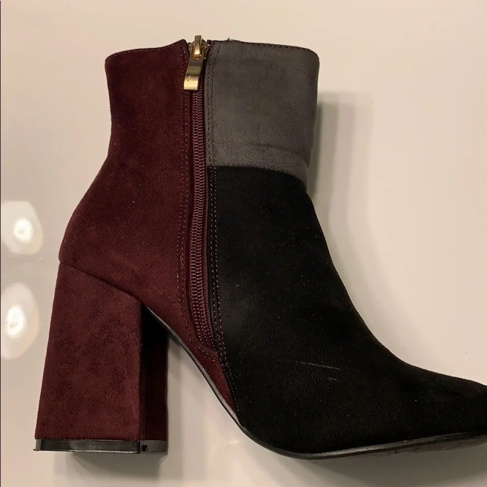 DSW maroon vegan suede color block heeled boots size 7